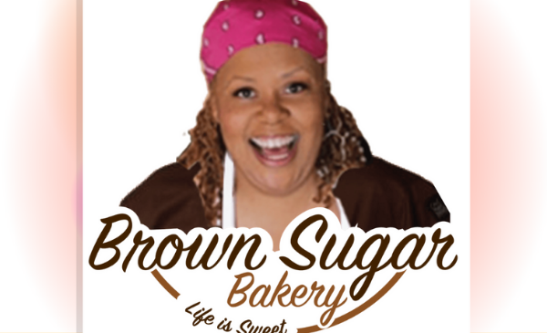 Brown Sugar Bakery logo with picture of Chef/Owner Stephanie Hart smiling
