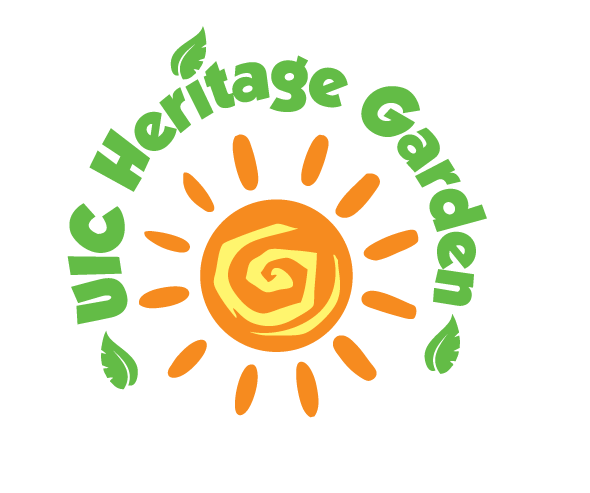 UIC Heritage Garden logo: A white circle with 
