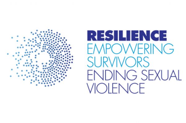 Resilience: Empowering surivors ending seual violence. Includes a circle with many dots, all facing inwards