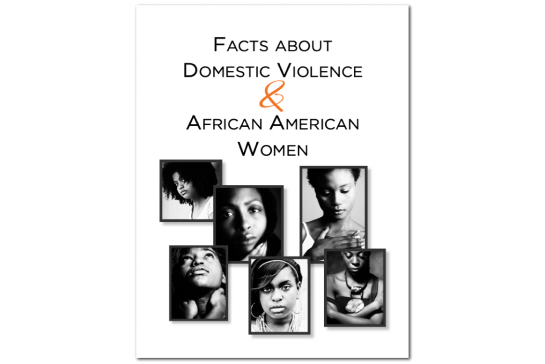 White and Black photos of Black women at the bottom of image. Text at the top of image. Text reads Facts About Domestic Violence & African American Women