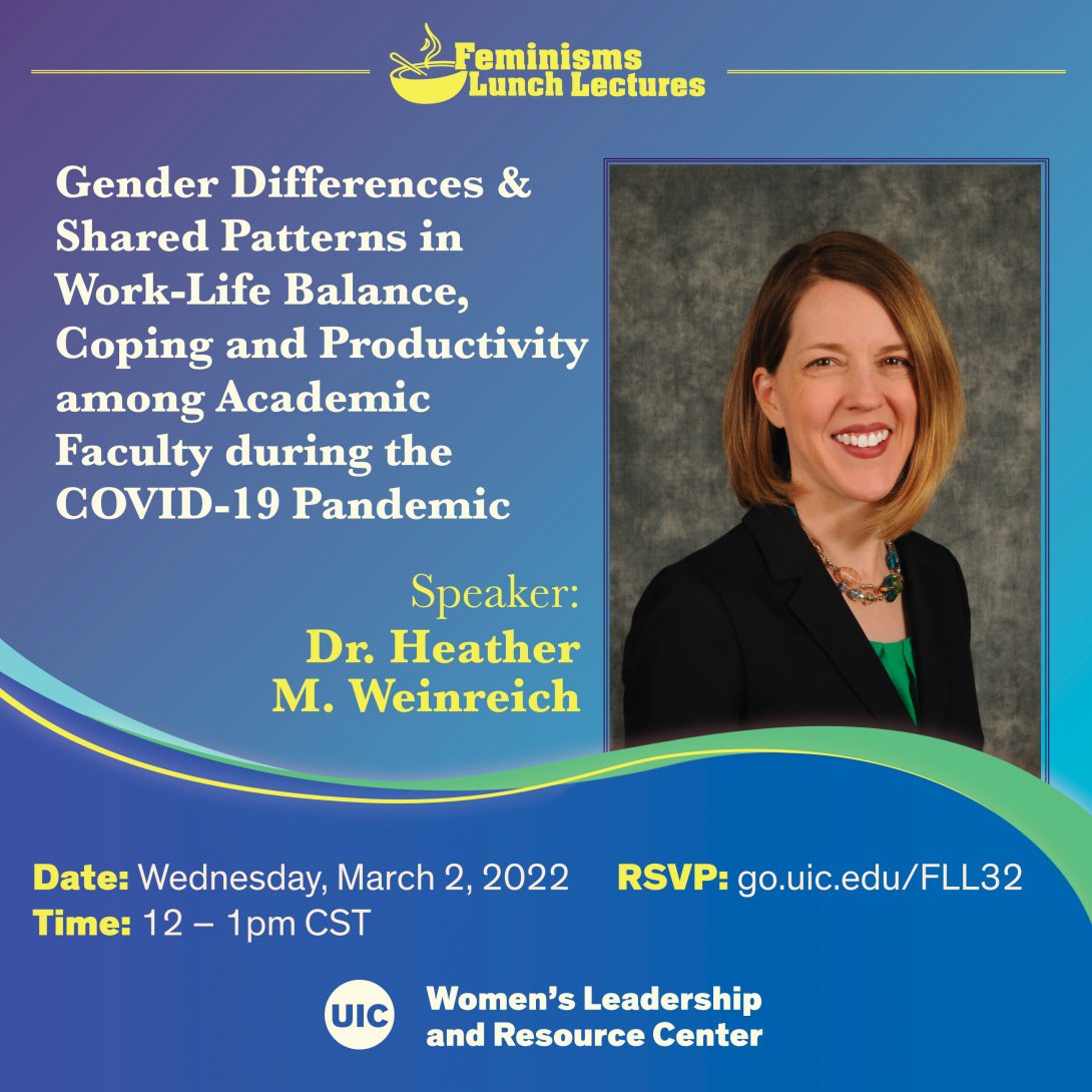 Dr. Heather Weinreich, seen from the chest up, smiling toward the camera, on a blue background. Text in white and yellow includes the event title, date, and RSVP link.